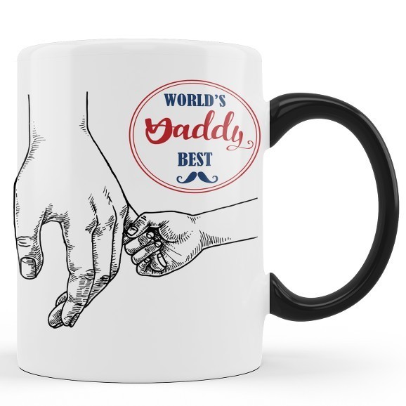 Printed Ceramic Coffee Mug | Happy Fathers Day | For Loved Ones | Worlds Daddy Best with Hand Drawings | 325 Ml.